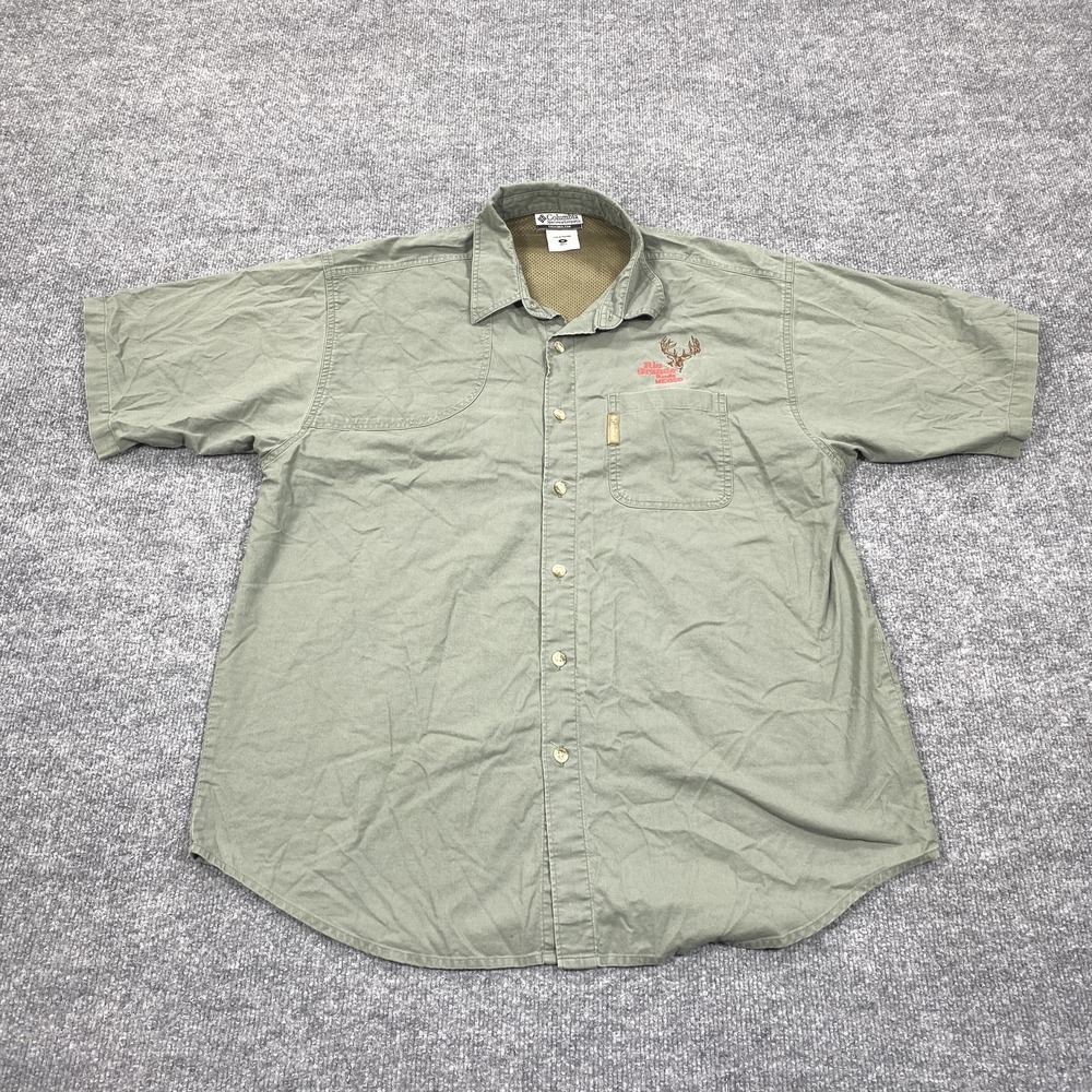 Columbia Shirt Mens Medium Green Short Sleeve Button Up Lined Pockets Breathable